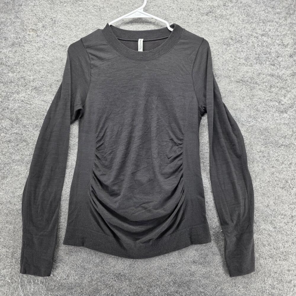 Athleta Shirt Womens M Black Crew Neck Long Sleeve Slim Breathable Jersey